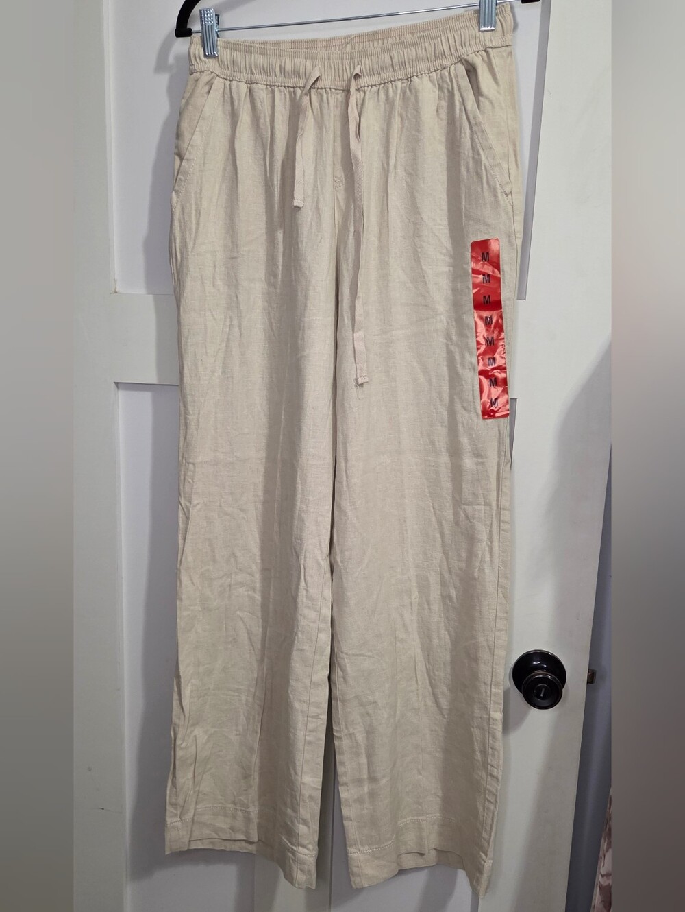 NWT Briggs New York Beige Drawstring Linen-Blend Slacks